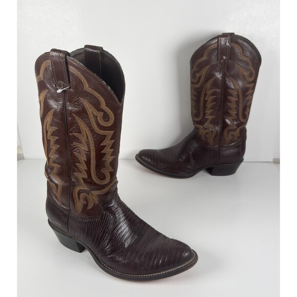 JUSTIN Brown Lizard Skin Leather Cowboy Boots Mens Size 8.5 D Style 8308 main image 4